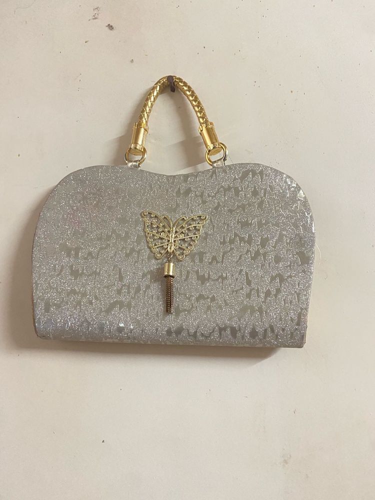 Silver Clutch with Butterfly Detail