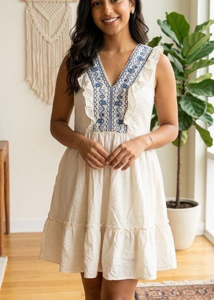 White Embroidered Mini Dress