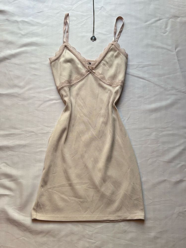 Cream Lace Trim Slip Dress
