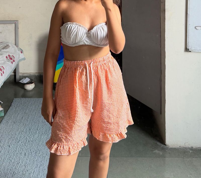 Cute Ruffled Gingham Shorts