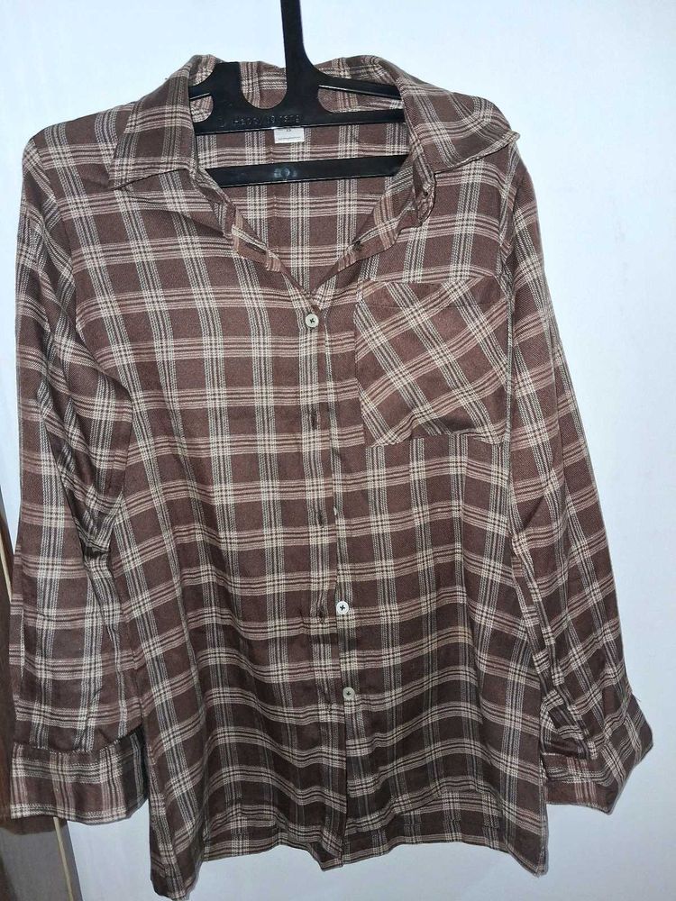 Classic Brown Plaid Long Sleeve Shirt