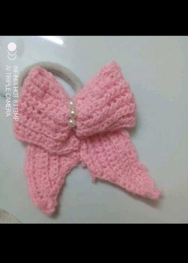 Handmade Pink Bow Hair Tie