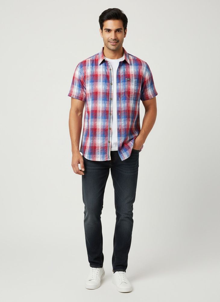 Ray - Men's Red &amp; Blue Plaid Short Sleeve Shirt