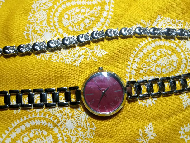 Silver Tone Watch &amp; Bracelet Set