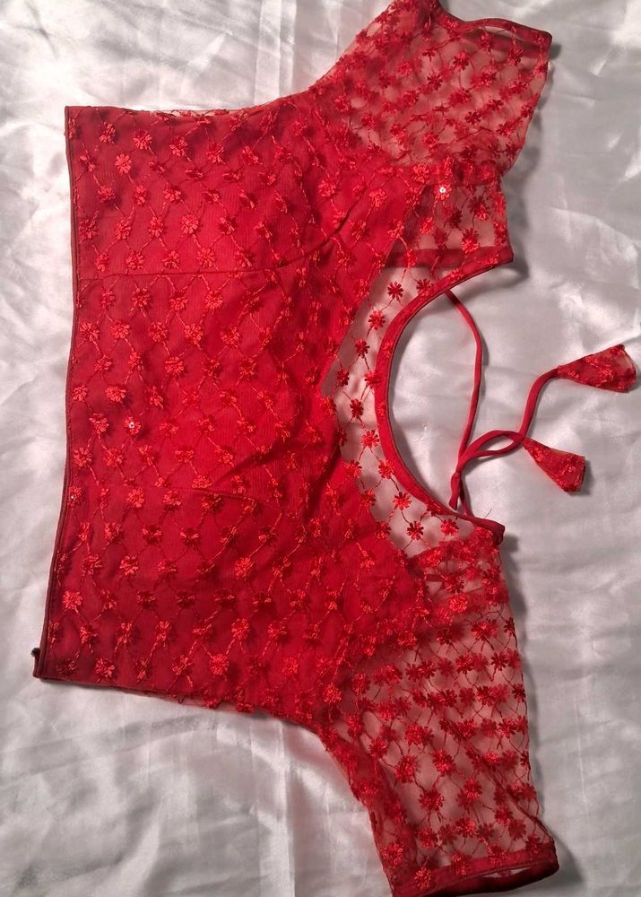 Red Embroidered Net Blouse