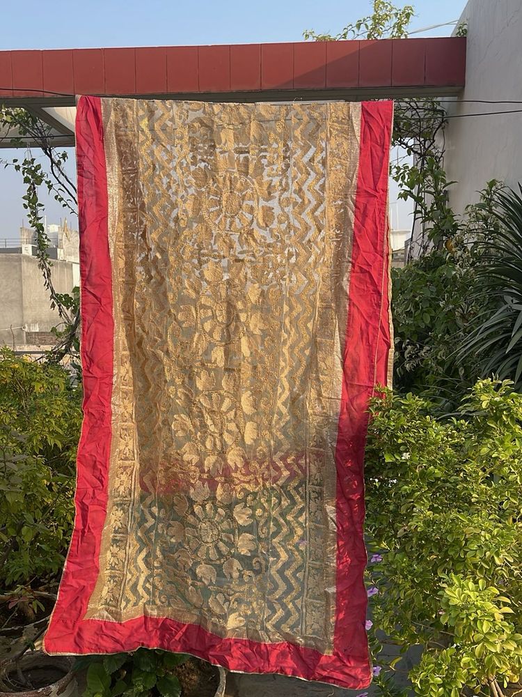 Elegant Gold and Red Dupatta