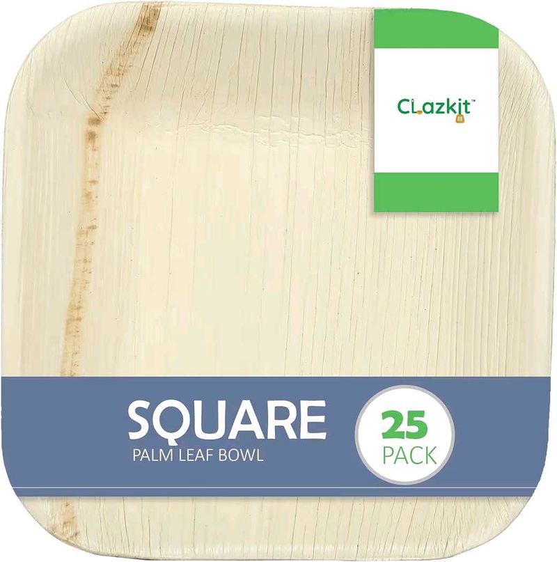 Clazkit 25-Pack Areca Square Palm Leaf Bowl