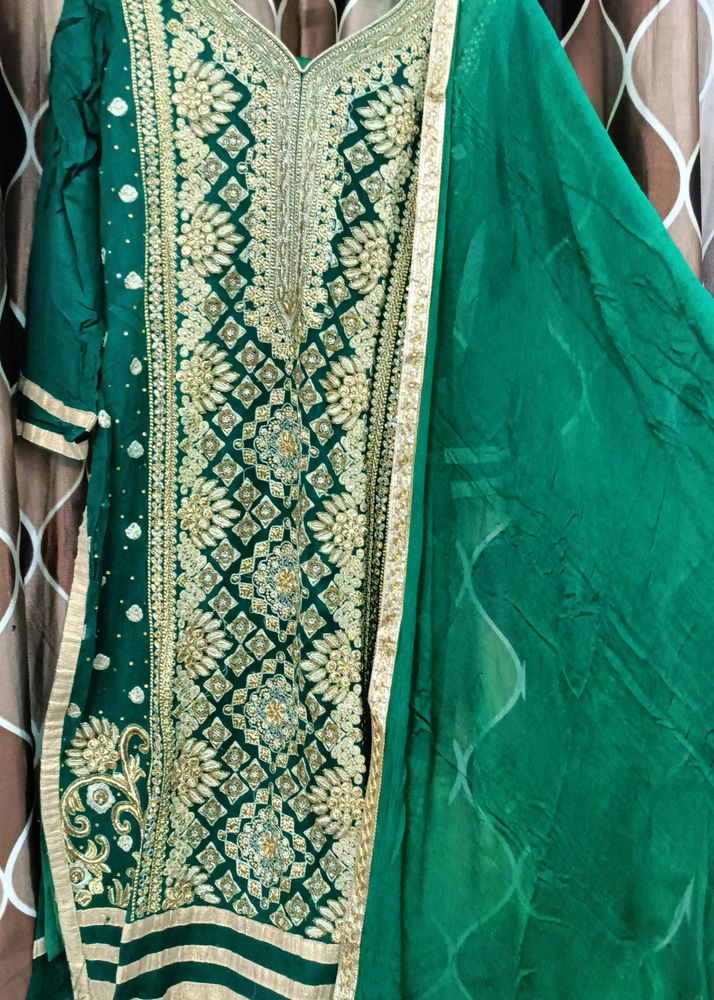 Dark Green Colour Kurta With Beautiful Work