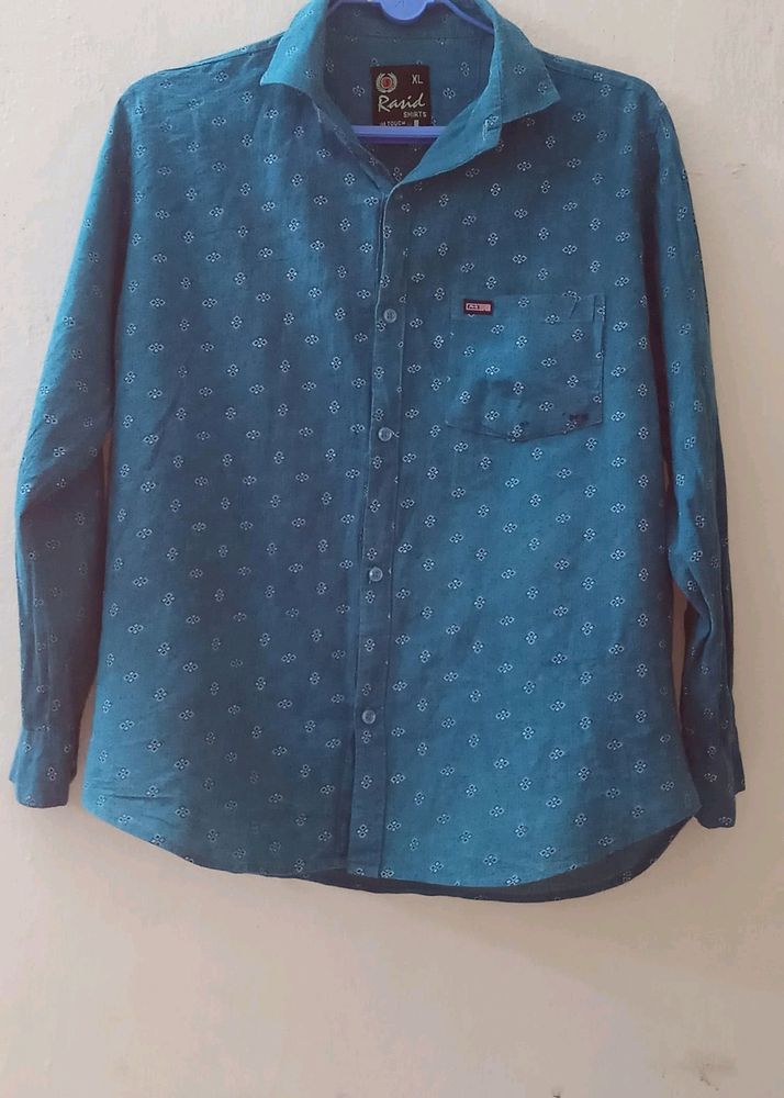 Blue Patterned Button-Down Shirt