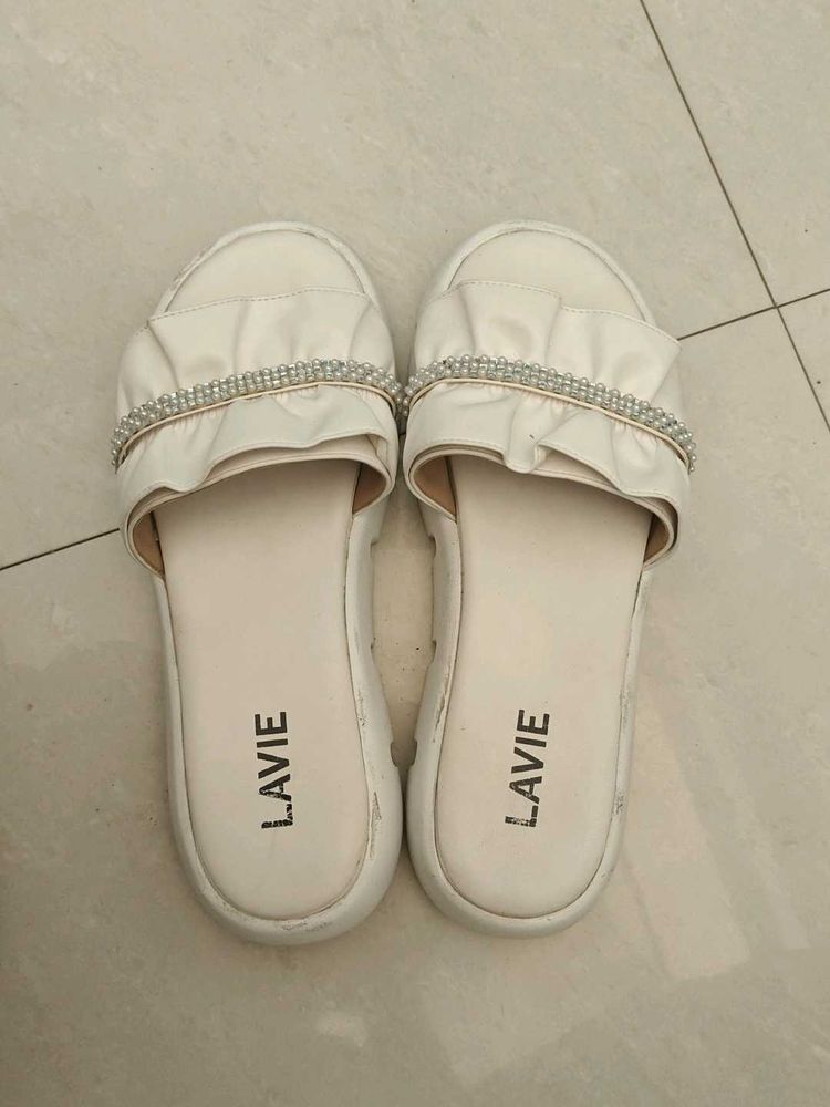 White Embellished Slides
