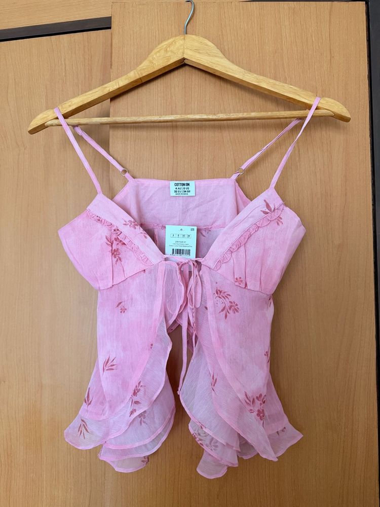 Pink Floral Ruffle Camisole Top