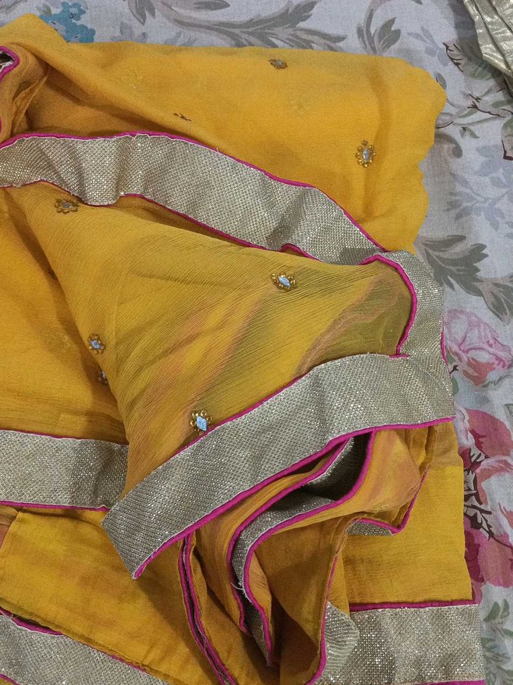Yellow Chiffon Sarees With Studd Work