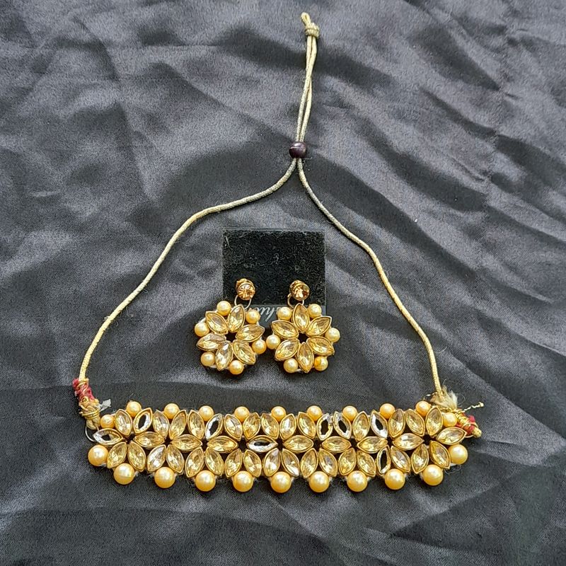 Elegant Pearl &amp; Crystal Choker Set