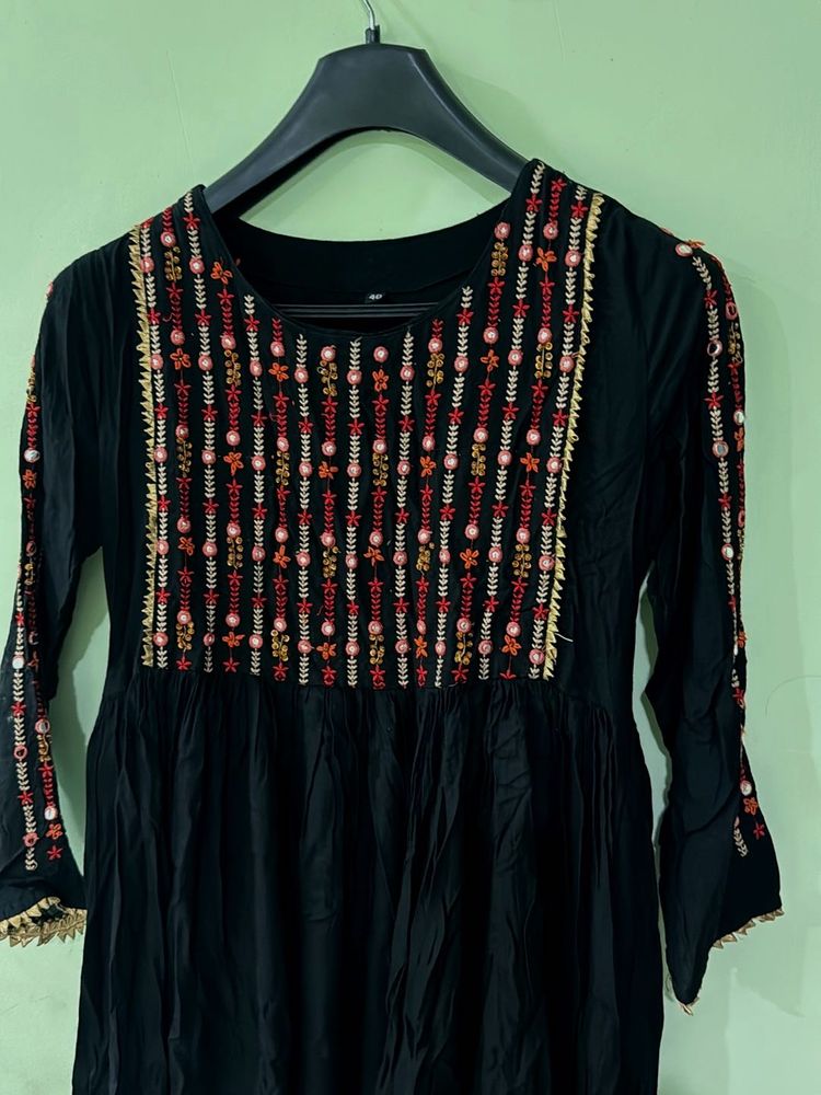 Embroidered Black Kurta
