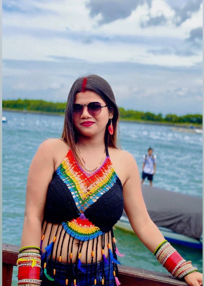 Boho Rainbow Crochet Halter Top