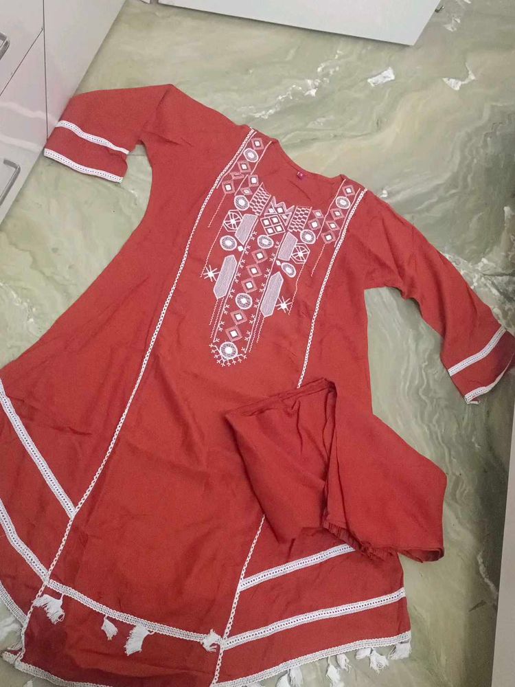 orange Embroidered Kurta Set with Pants