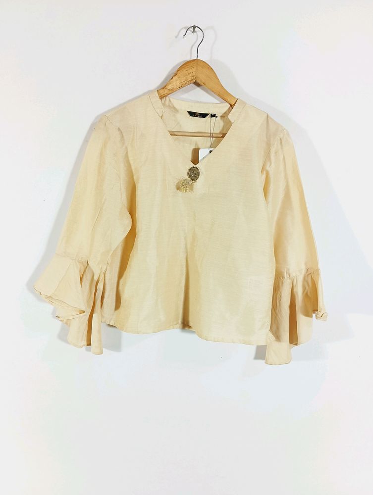 Cream Plain Casual Top (Women)