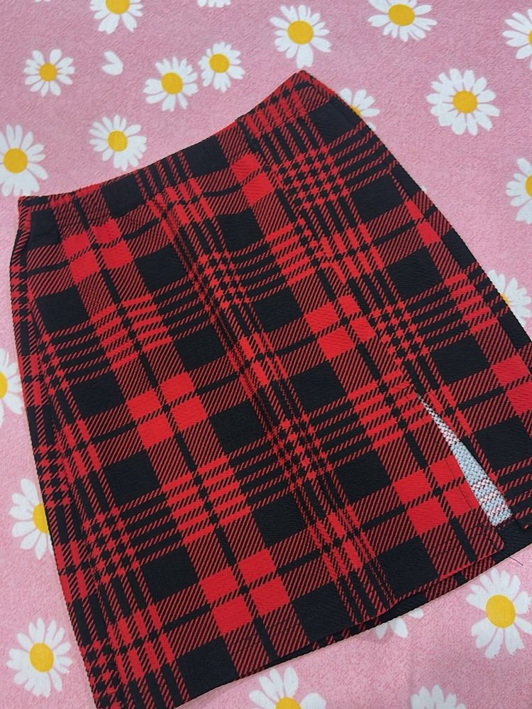Shein Plaid Mini Skirt with Slit