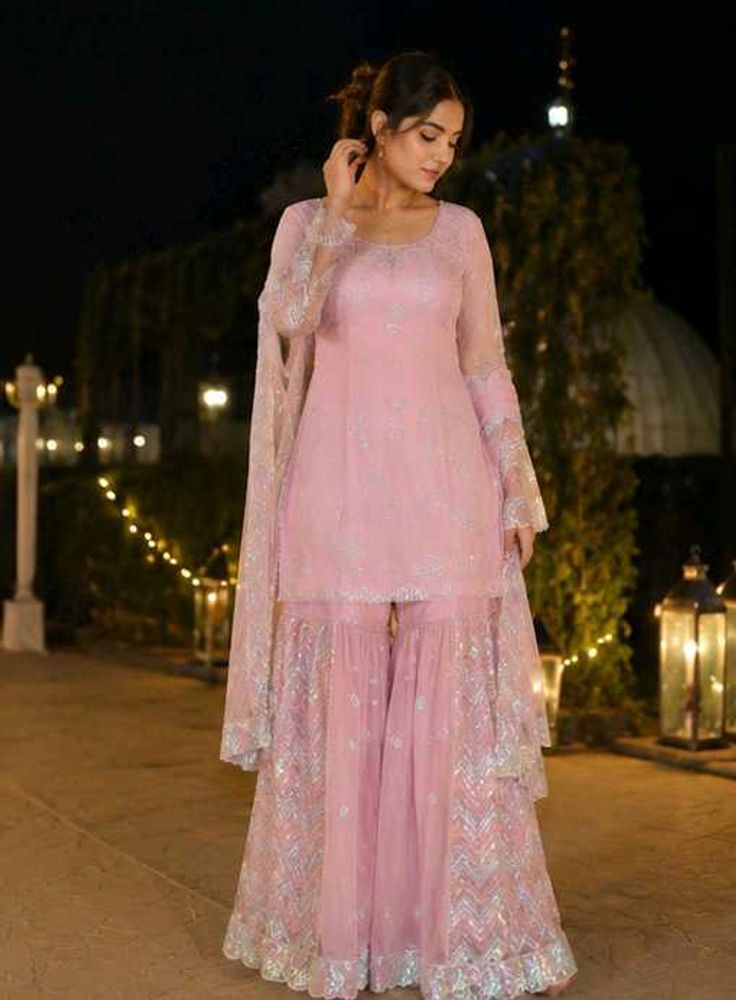 Elegant Pink Sharara Suit
