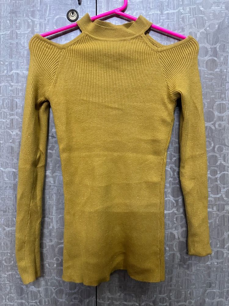 Mustard Yellow Cold Shoulder Sweater