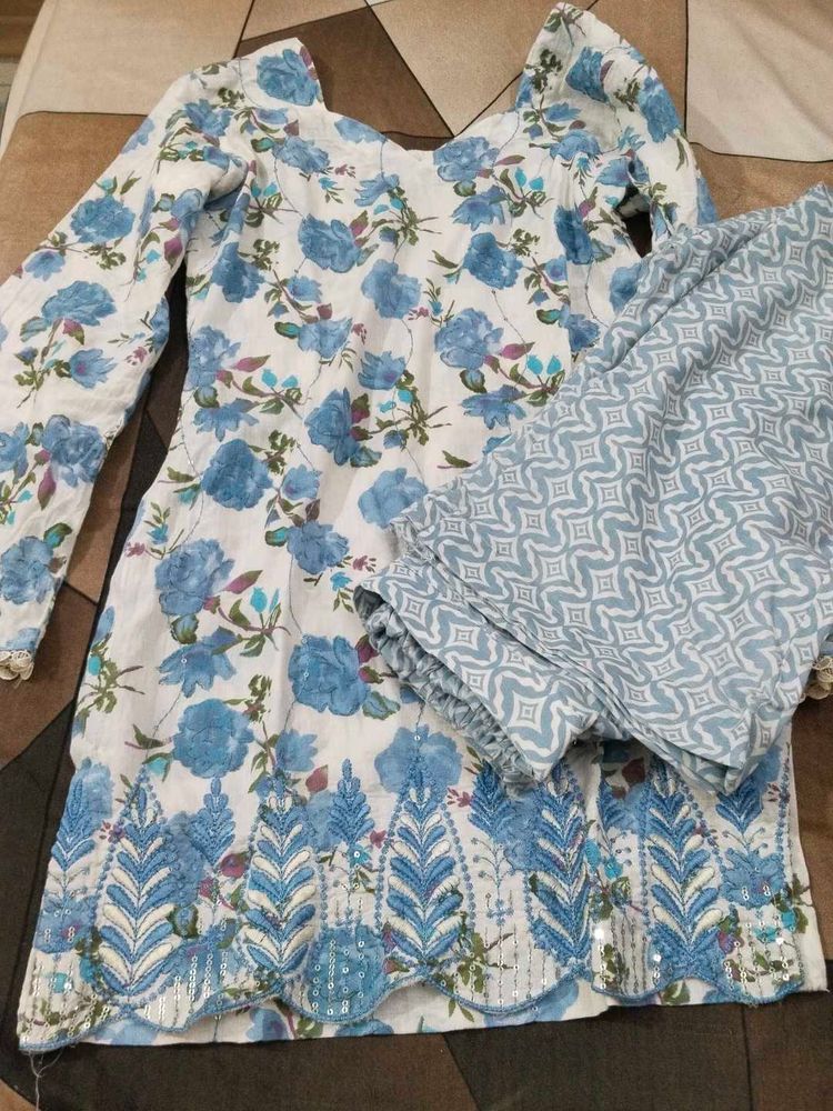 Blue Floral Kurta Set