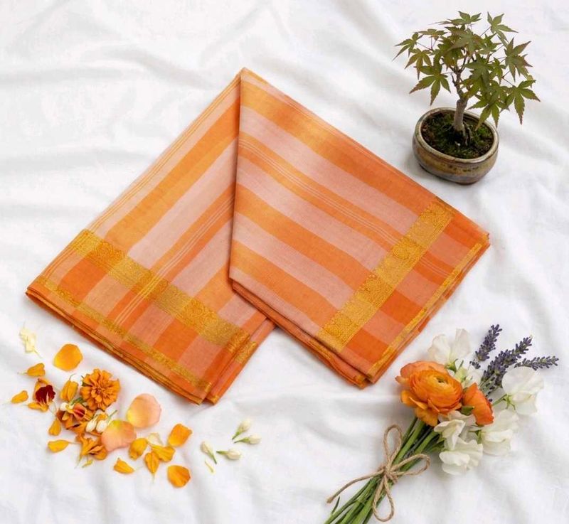 Beautiful Orange Striped Saree (without blouse)