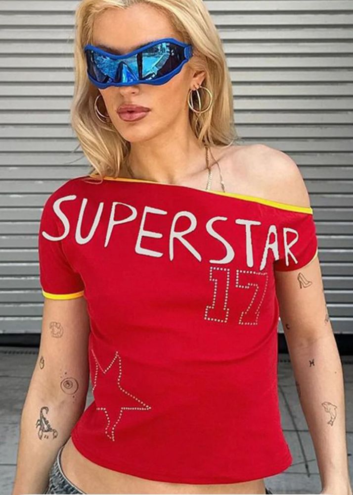 Red Superstar Crop Top
