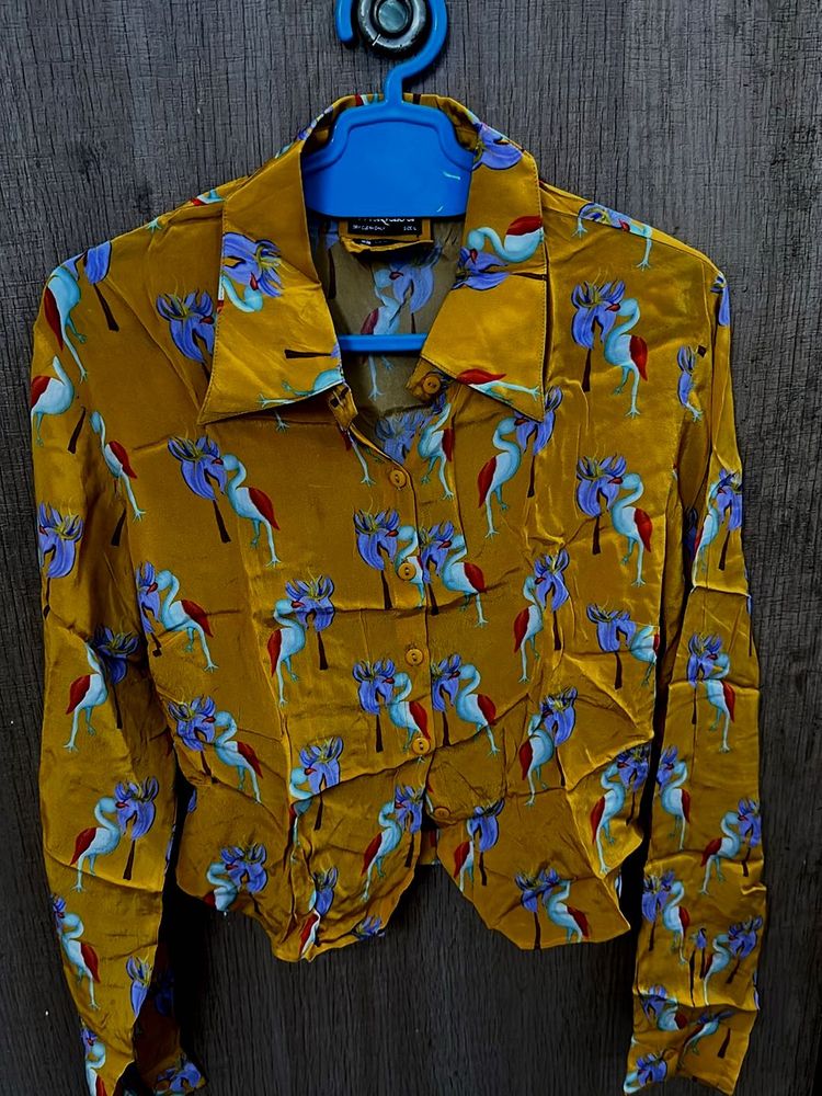Unique Flamingo Print Yellow Shirt