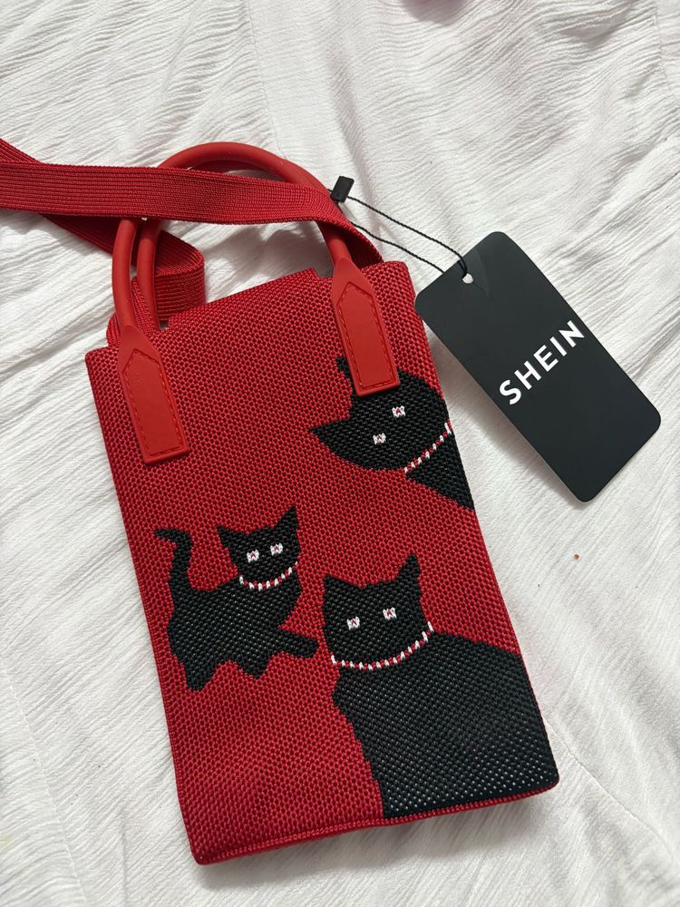 Red Knit Cat Crossbody Bag