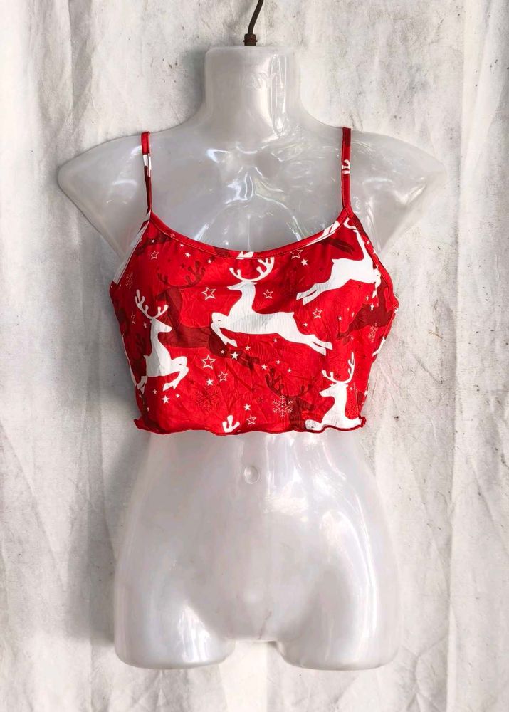 I. Cute Reindeer Print Crop Top