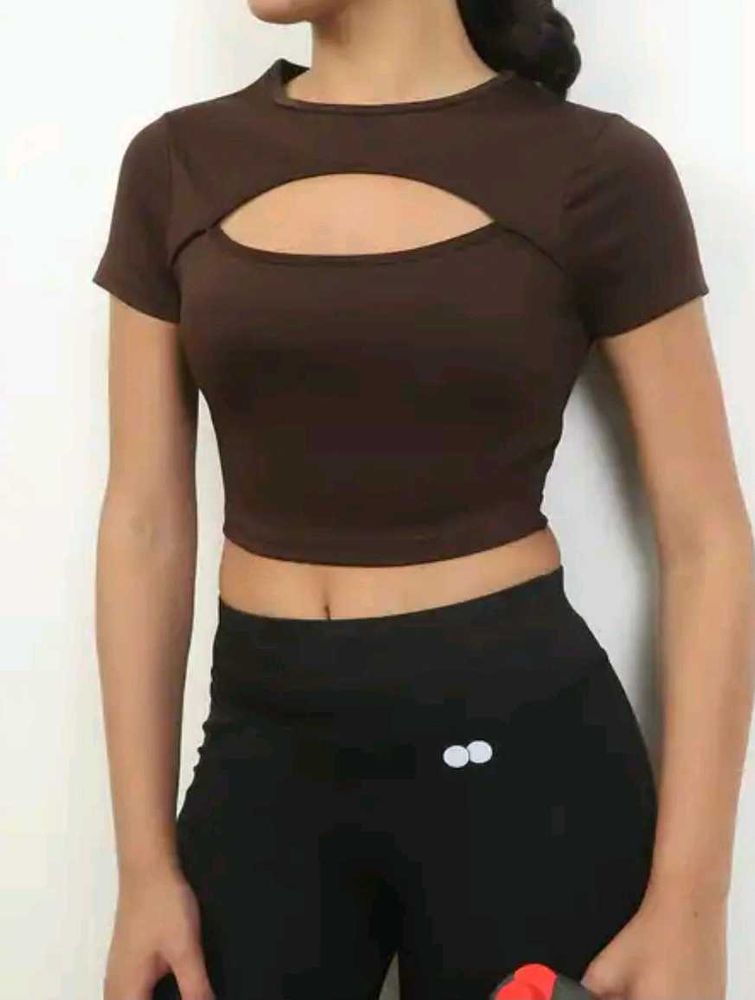 Brown Cut-Out Crop Top