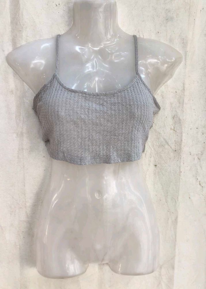 I. Grey Ribbed Crop Tank Top