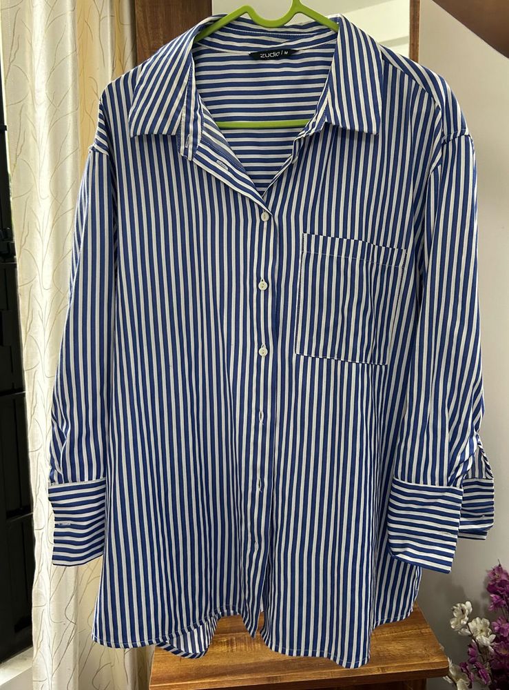 Chic Blue &amp; White Striped Shirt