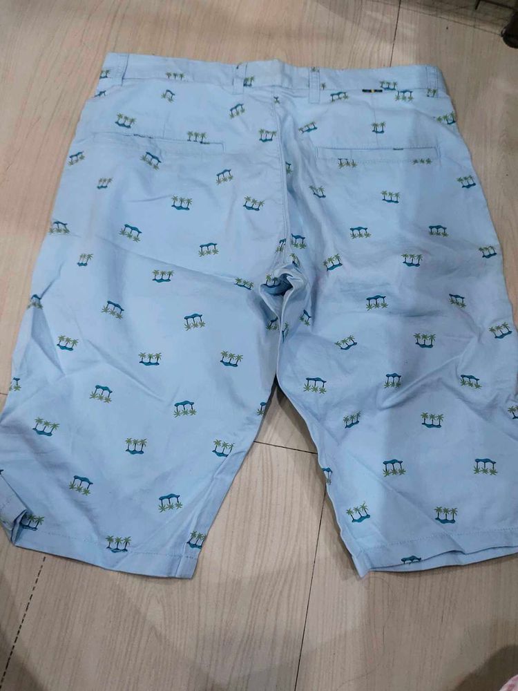 Light Blue Palm Tree Print Shorts