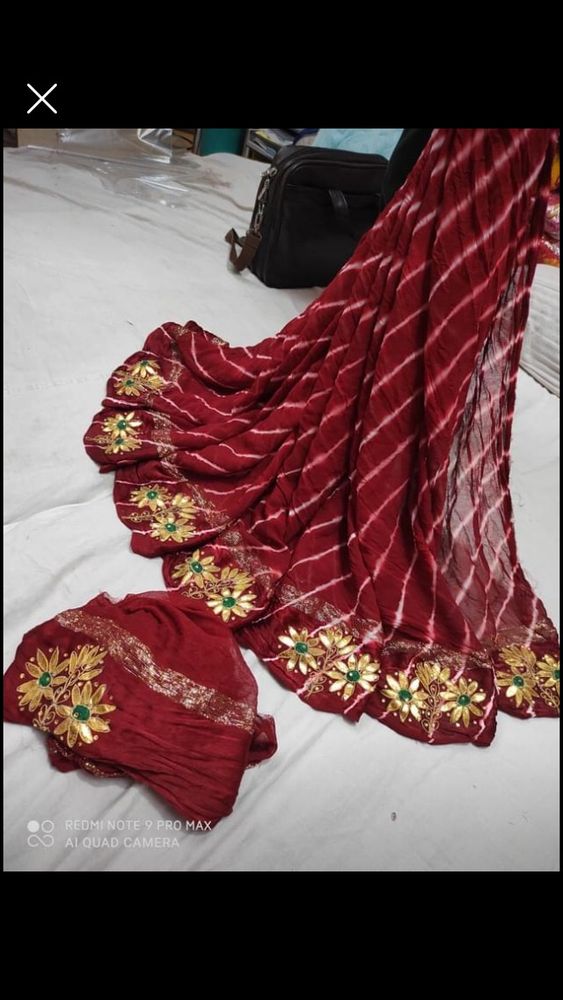 pure gorgate gota Patti work Algeria print saree
