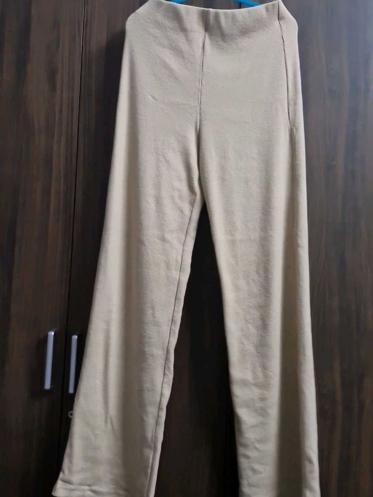 Ribbed High-Rise Pants with Elasticated Waist