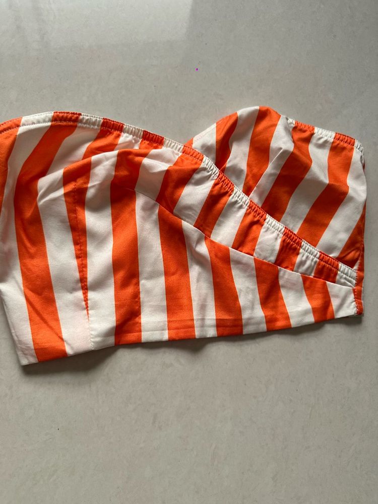Orange and White Striped Strapless Top