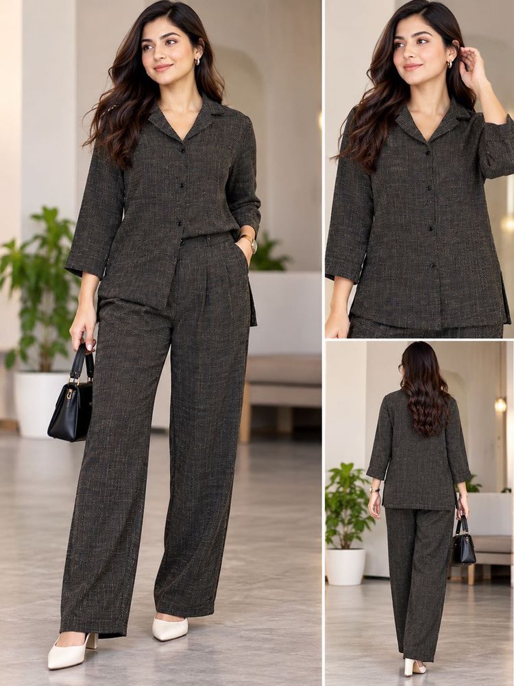 Charcoal Grey Linen Blend Suit Set