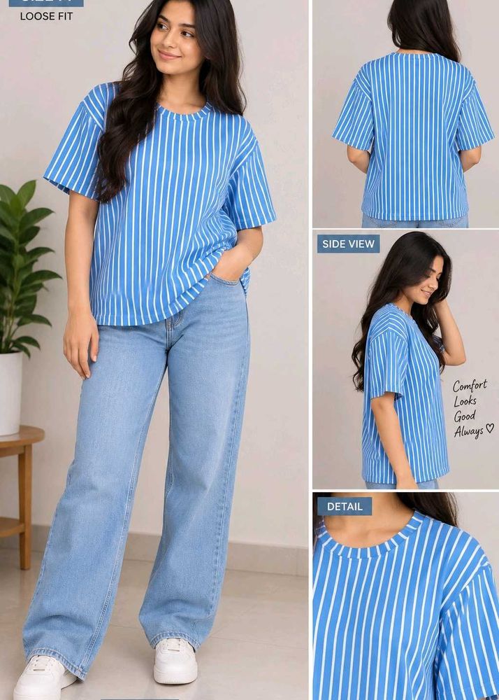 Blue Striped Loose Fit T-Shirt