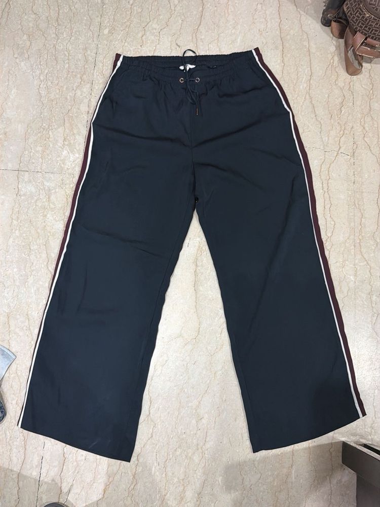 Navy Blue Wide Leg Track Pants
