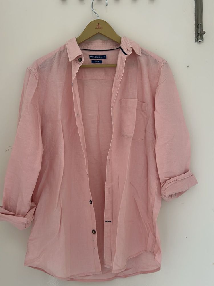 Men's Pink Casual Linen Shirt