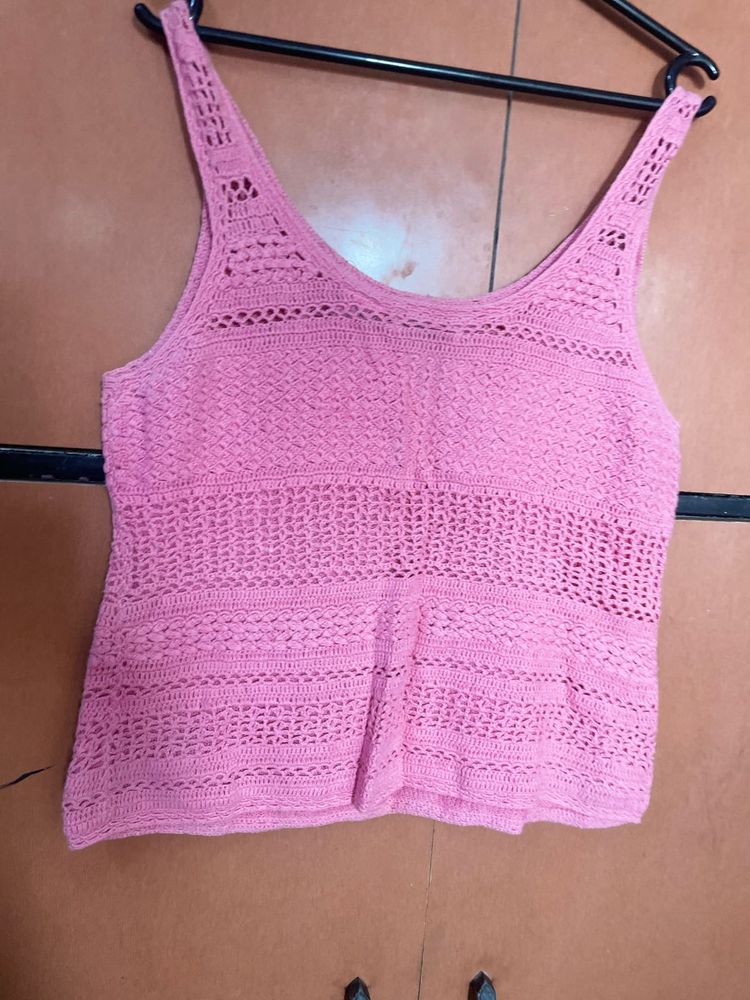Pink Crochet Tank Top