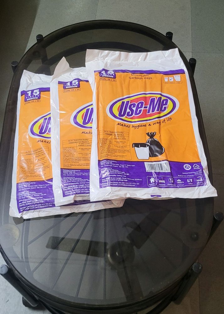 Use-Me Garbage Bags - Pack of 15 Medium