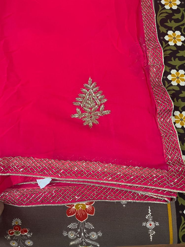 Vibrant Pink Embroidered Saree used