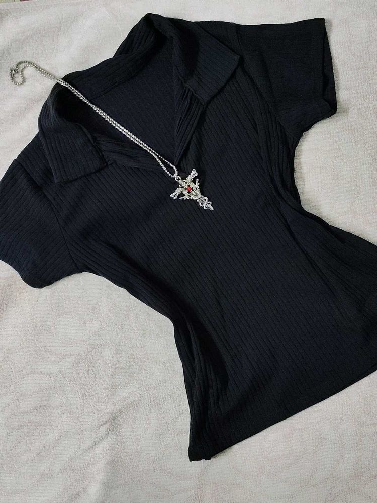 Ribbed navy blue polo