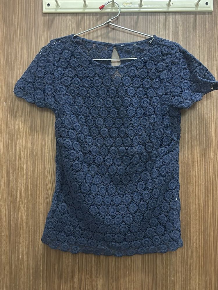 Navy Blue Lace Top