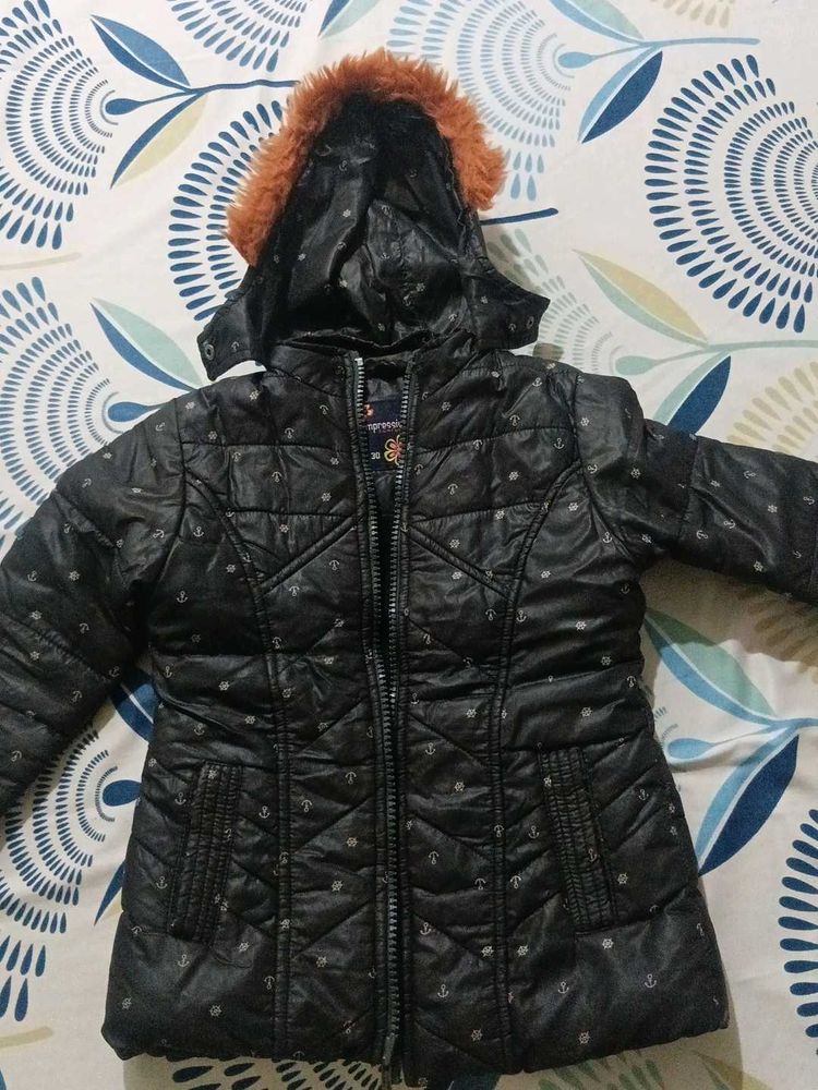 Chic Black Puffer Jacket with Anchor Print