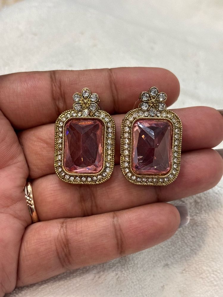 Elegant Pink Stone Stud Earrings