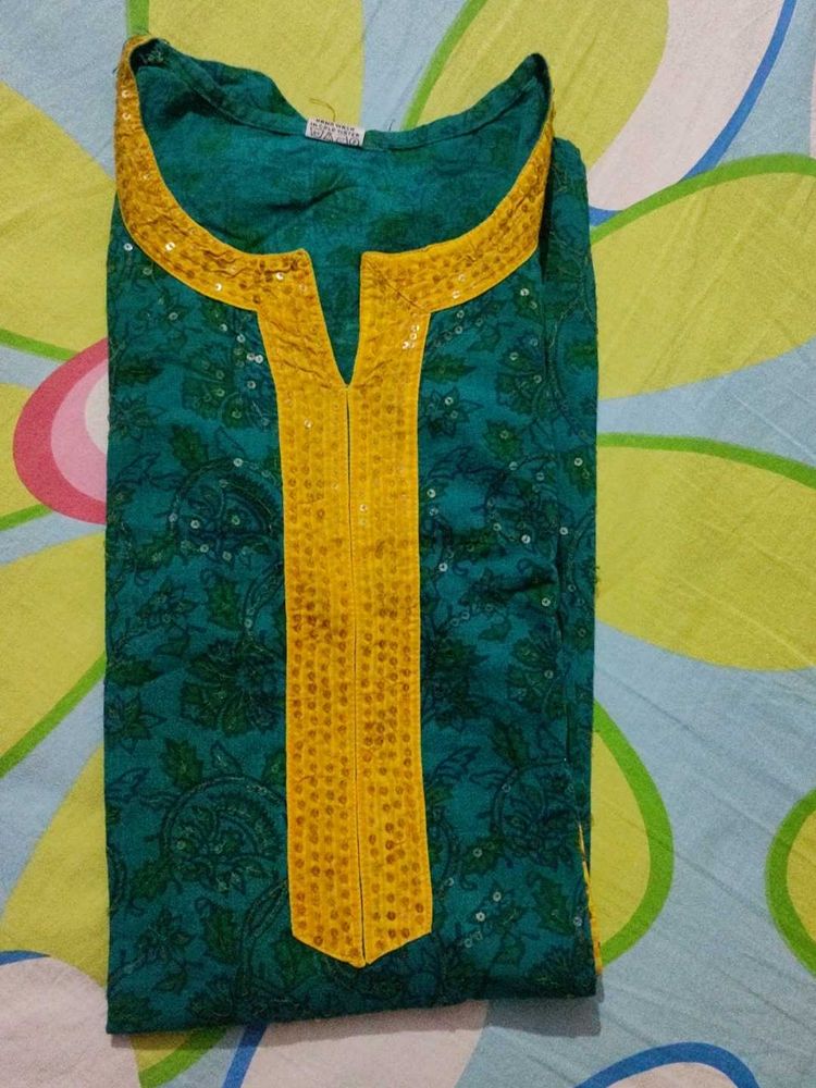Beautiful Teal &amp; Yellow Kurta