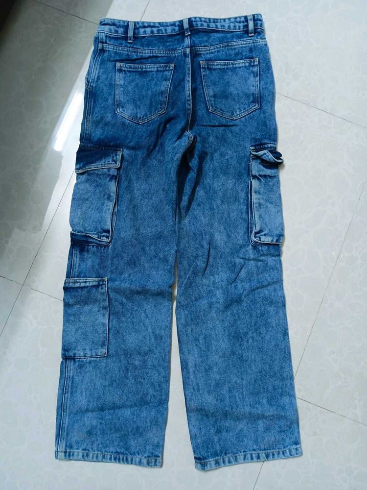 Retro Acid Wash Cargo Jeans